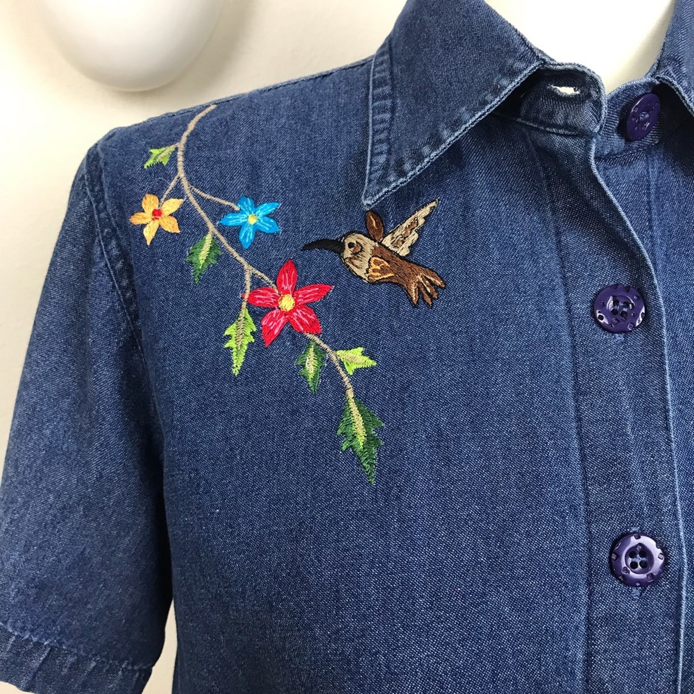 New Direction Jean Button Down Embroidered Blouse - image 4